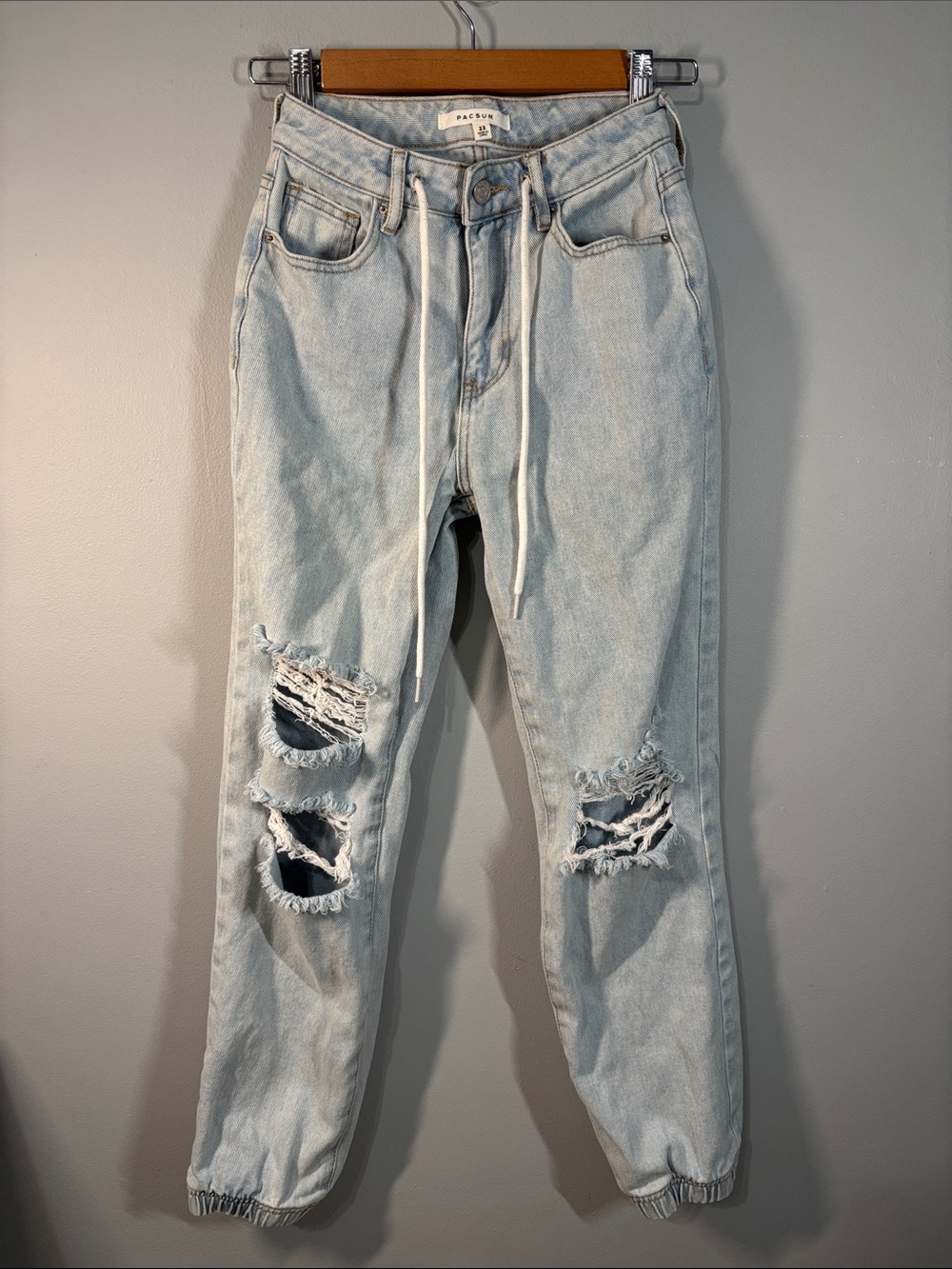Pacsun jeans women’s size 23 size 000 Light Blue Distressed Drawstring Joggers - Picture 2 of 16